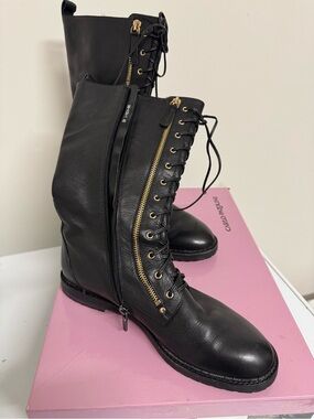 Carlo Pazolini Black Lace-Up Combat Boots with Gold Zipper Accent